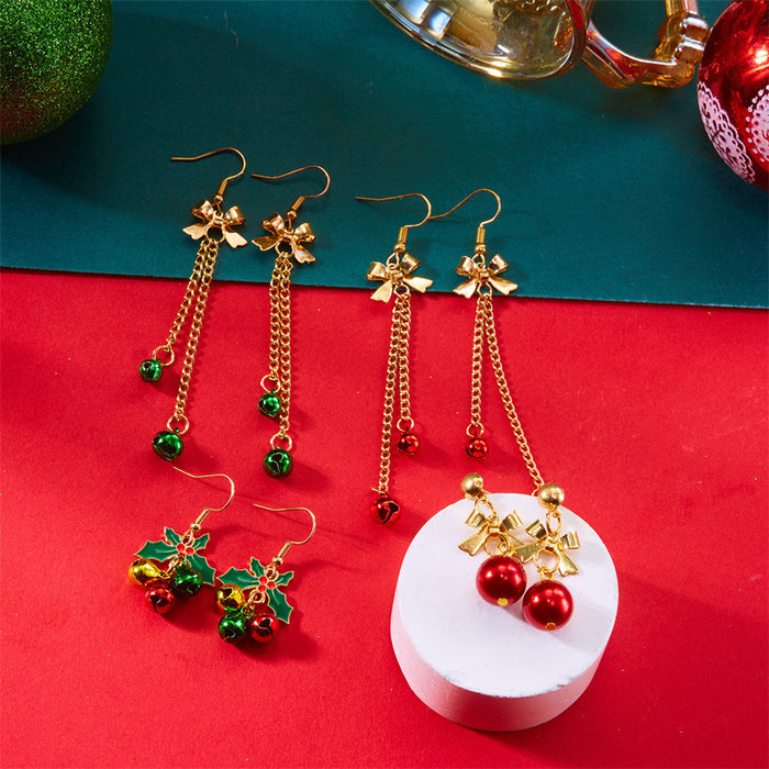 Wholesale Christmas earrings Christmas red and green bells all-match tassel alloy earrings