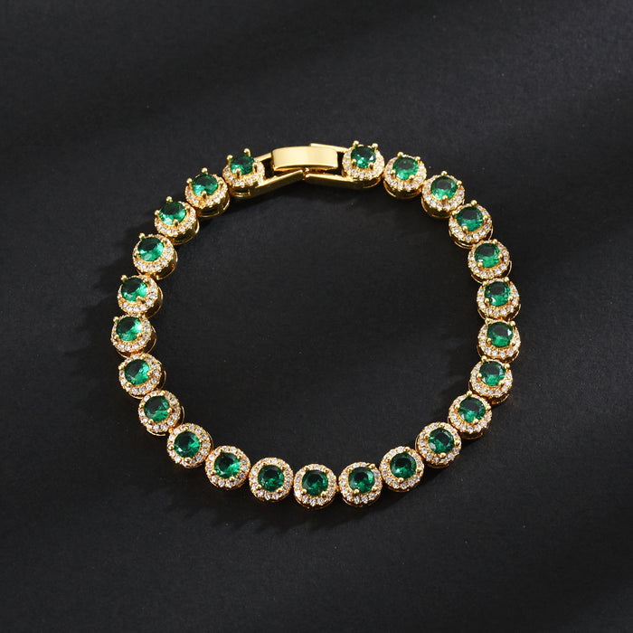 Wholesale Gold-plated Emerald Tennis Bracelet Full Diamond Zircon Bracelet