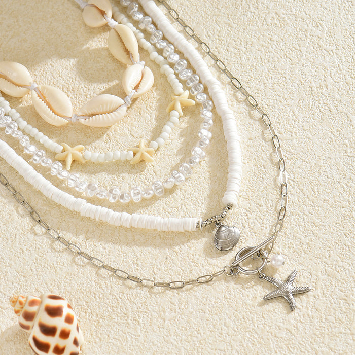 Wholesale Imitation Pearl Shell Starfish Necklace Set Stacked Clavicle Chain