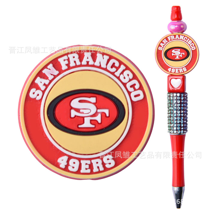 Wholesale 50pcs Rugby team series beads ballpoint pen beaded accessories fun stationery cartoon accessories detachable