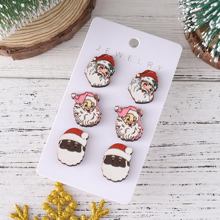 Wholesale Christmas Wooden Earring Set Snowman Santa Design Fashion Accessory