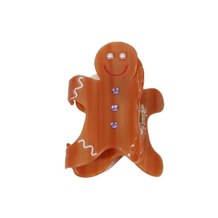 Wholesale Christmas Acrylic Claw Clip Gingerbread Man Candy Cane Design Hair Accessory For Everyday Styling