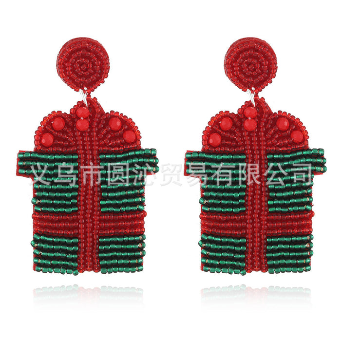 Wholesale Christmas Fabric Rice Bead Earrings Hand-Sewn Christmas Tree Old Man Snowman Snowflake Earrings