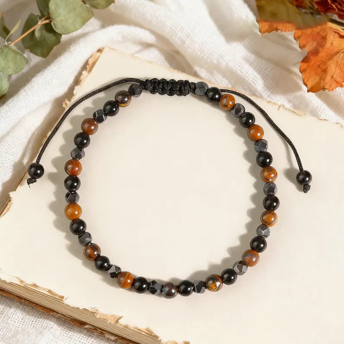Wholesale Woven Rope Tiger Eye and Black Onyx Bracelet