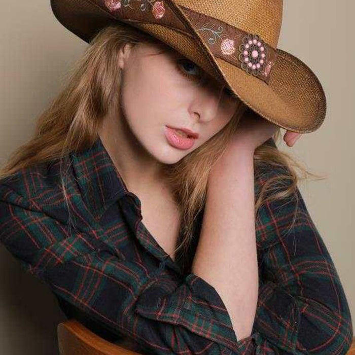 Wholesale Summer Straw Cowboy Hat Embroidery Breathable Sunshade JDC-FH-DG012