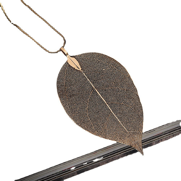 Wholesale Natural Real Leaf Specimens Gold-Plated Long Necklace Personalized Simple Leaf Sweater Chain
