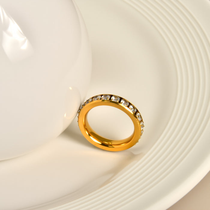 Wholesale Stainless steel gold-plated rotating ring inlaid with diamonds Stainless steel diamond couple ring