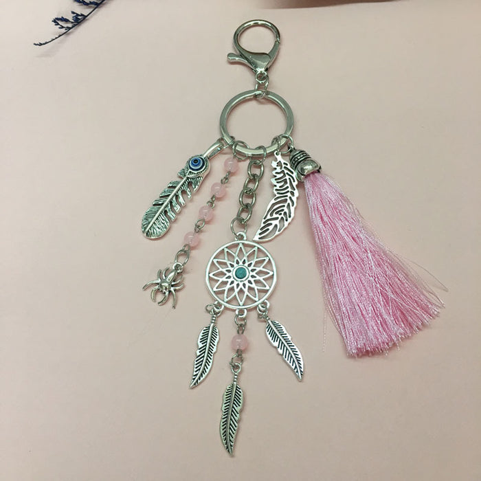 Wholesale Boho Dreamcatcher Keychain Zinc Alloy Tassel Leaf Bag Charm MOQ≥2