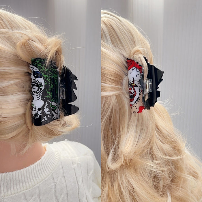 Wholesale New Cross-Border Hot-Selling  Hairpin Funny Ghost Face Hair Claw Ghost Face Horror Niche Design Holiday Dress Hair