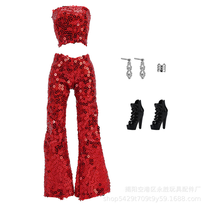 Wholesale doll sequin pants suit 9 color
