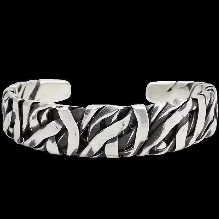 Wholesale Fashionable electroplated imitation hand woven bracelet, personalized retro and niche open mouth bracelet, geometric wide bracelet