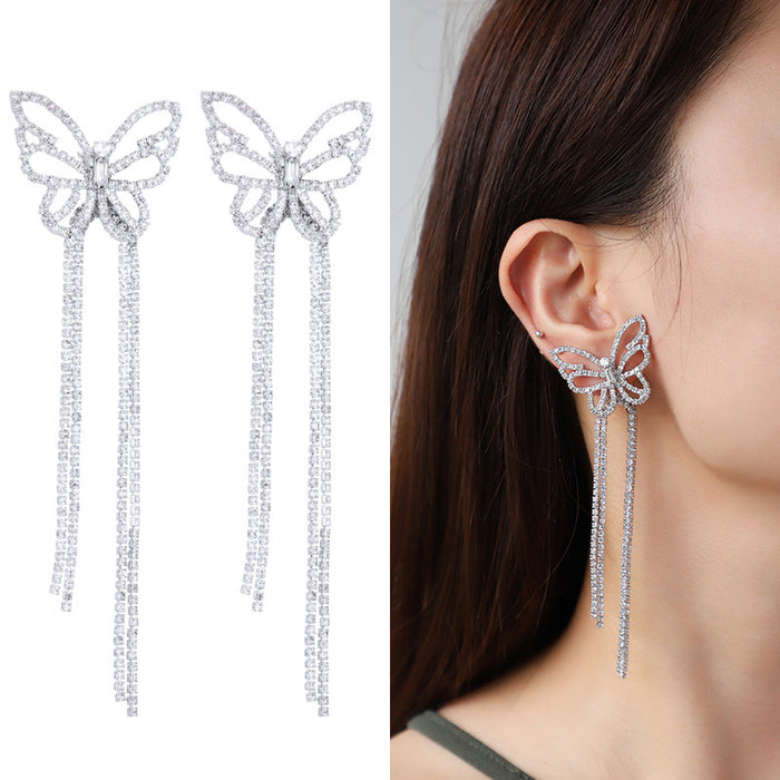 Wholesale Earrings Alloy Diamond Butterfly Tassel MOQ≥2 JDC-ES-kenj013