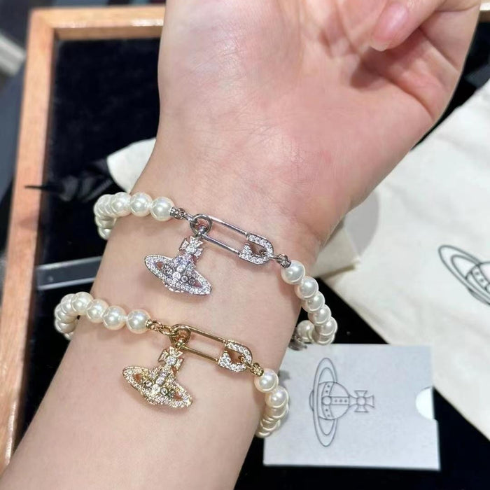 Wholesale  Full Diamond Pin Saturn Pearl Bracelet Women's  Pearl Bracelet