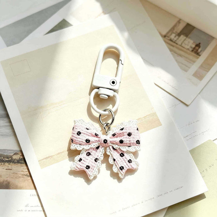 Wholesale Stylish Blue Polka Dot Butterfly Bow Keychain Bag Charm Fresh Style Girls Gift Boutique Resale