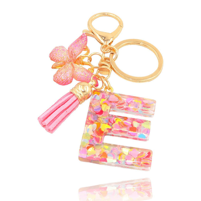 Wholesale Pink Letter Keychain Heart Sequin Butterfly Tassel Keychain Crystal Glue Pendan