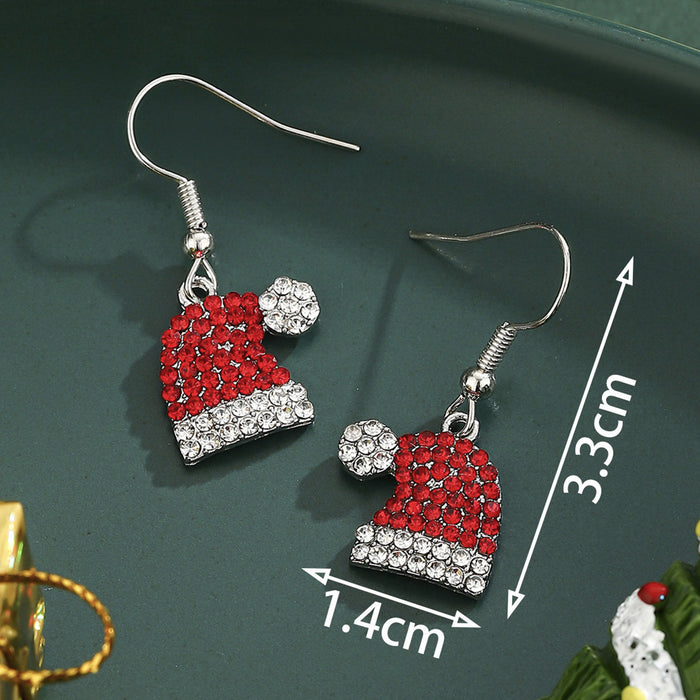 Wholesale Christmas earrings with diamonds,  autumn and winter Christmas hat rhinestone earrings