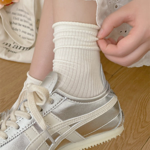 Wholesale Boneless solid color rolled edge vertical strip thin breathable cotton elastic mouth middle tube stacking socks