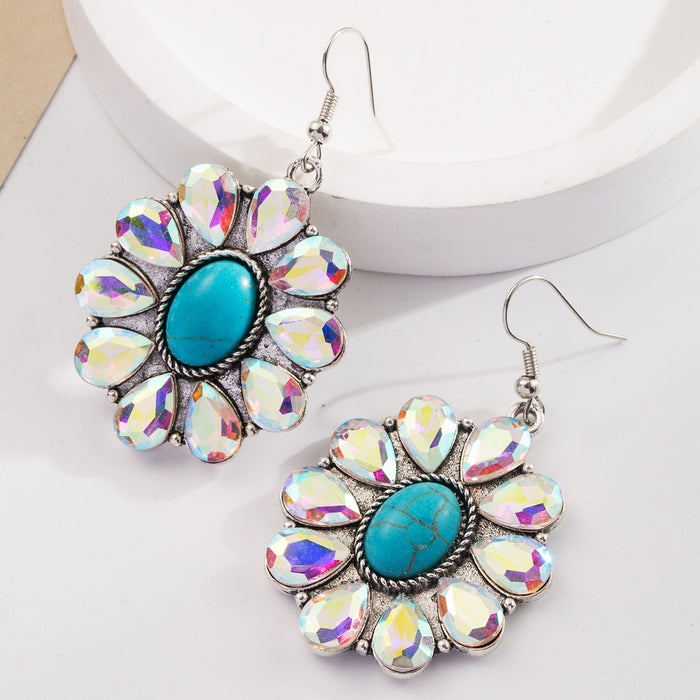Wholesale Vintage alloy antique silver plated earrings with turquoise heart-shaped pendants