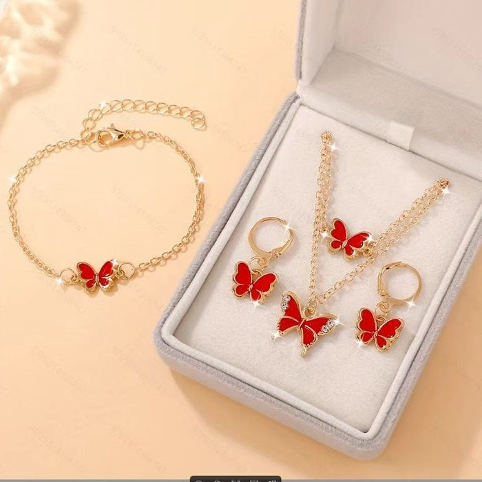 Wholesale Kids Butterfly Animal Jewelry Set Alloy Pearl Earrings Bracelet Necklace
