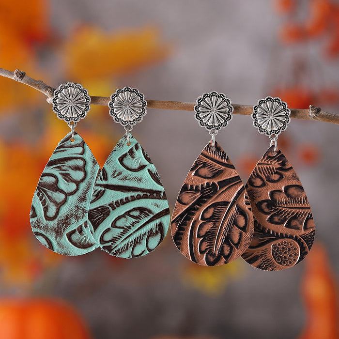 Wholesale Leather Earrings Bohemian Embossed Pattern Party Wear Boutique Resale