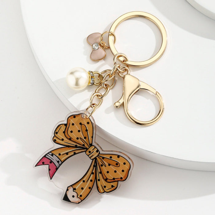 Wholesale Acrylic Pearl Bow Keychain