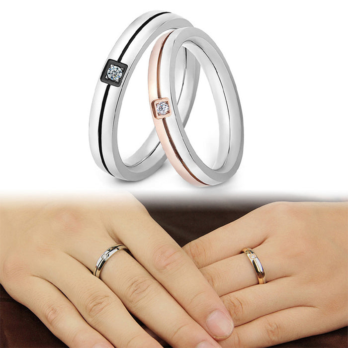 Wholesale Accessories Trendy Fashion Pair Ring Color blocked Diamond inlaid Titanium Steel Ring Stainless Steel Ring