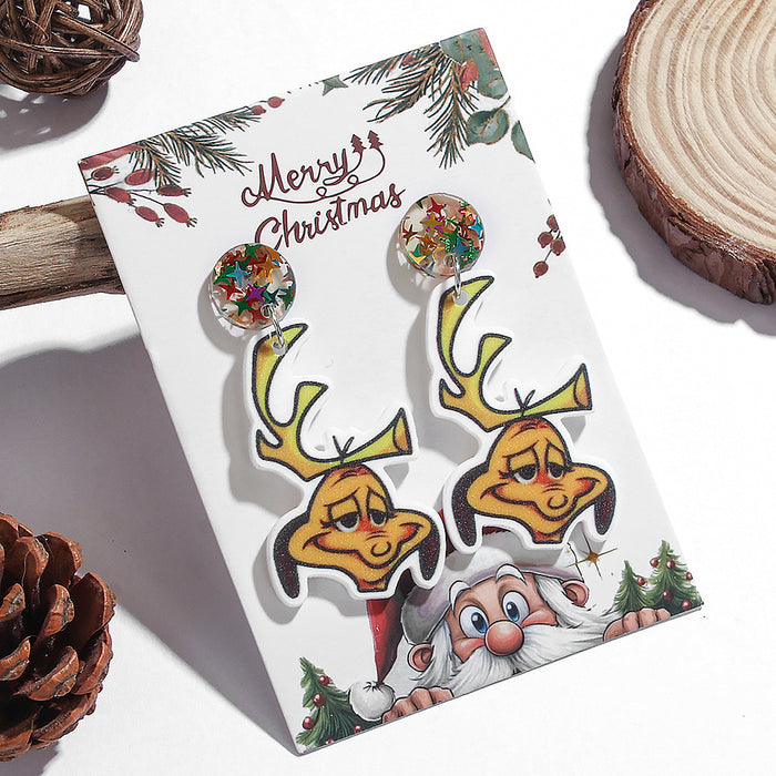 Wholesale Christmas Earrings Handmade DIY Cartoon Funny Puppy Green Acrylic Pendant Earrings