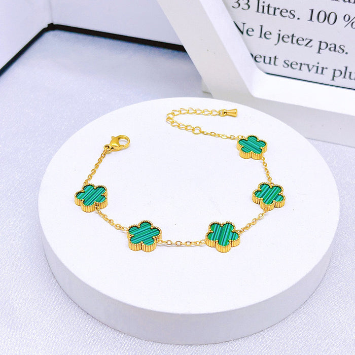 Wholesale Stainless Steel Five-Leaf Clover Bracelet Necklace Earring Set