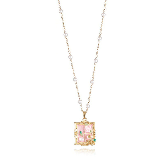 Wholesale Vintage oil painting style necklace for women, versatile and high-end, drip oil flower pendant, collarbone chain accessory