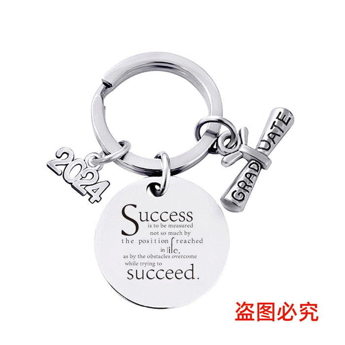 Wholesale Graduation Season Gift Round Stainless Steel Keychain JDC-KC-GangGu049