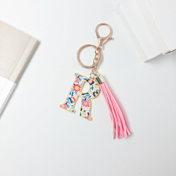 Wholesale Zinc Alloy Leather Letter Color Tassel Keychain JDC-KC-JinY003