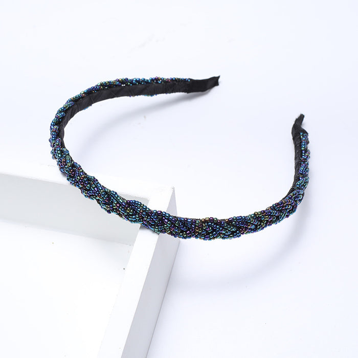 Wholesale Beaded twisted braid headband with millet beads crystal hairpin handmade beaded crystal hair accessories