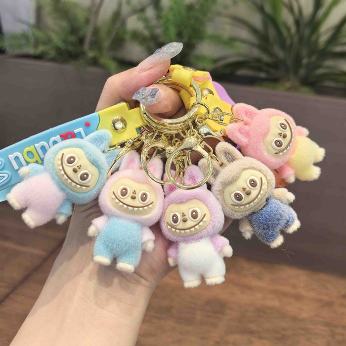 Wholesale Cartoon flocking overalls pull cloth keychain little sheep new cute doll