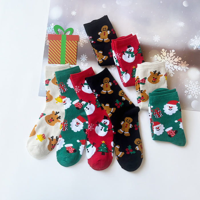 Wholesale 10pcs Cartoon Christmas Polyester Elk Snowman Gingerbread Man Cartoon Middle Tube Socks JDC-SK-Xinh025