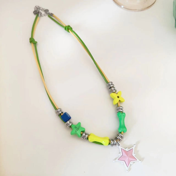 Wholesale Symmetrical Color Contrast Star Bone Alloy Necklace JDC-NE-YanH001