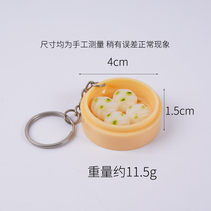Wholesale Stylish Dim Sum Steamer Basket Keychain PVC Food Charm Car Key Accessory Gift MOQ≥3