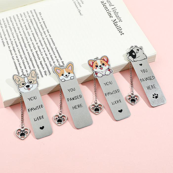 Wholesale Cute Cartoon Colorful Puppy Pattern Stainless Steel Bookmark