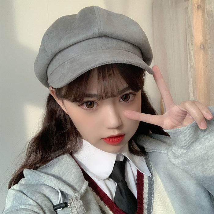 Wholesale Suede hat duck tongue octagonal hat retro beret painter hat man