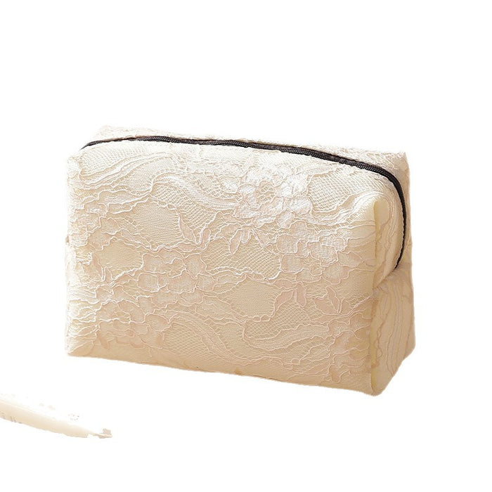 Wholesale Lace Mesh Makeup Bag Large Travel Cosmetic Organizer Stylish Beige