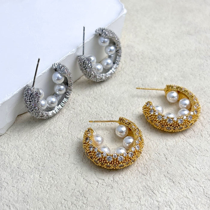 Wholesale Beaded zircon copper earrings plated with 18K gold