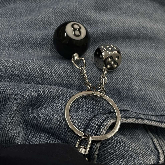Wholesale Metal Keychain Black and White Dice Waist Accessories Key Pendant