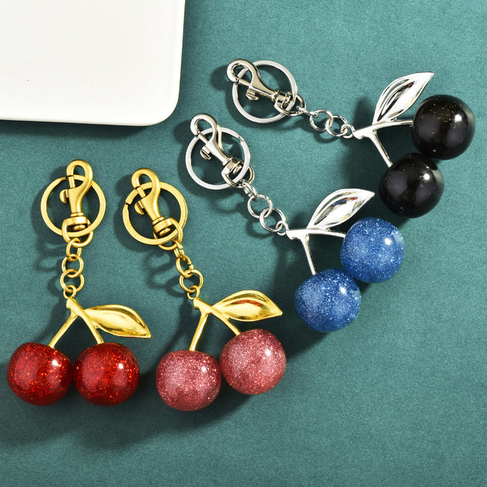 Wholesale Electroplated Metal Cherry Keychain Bag Charm Trendy Decorative Accessory