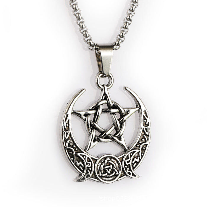 Wholesale Stainless Steel Star Moon Pendant Tarot Card Star Moon Necklace Jewelry for Men