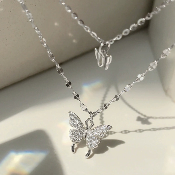 Wholesale Double-layer Butterfly Necklace Necklace Sweet Stacked Clavicle Chain