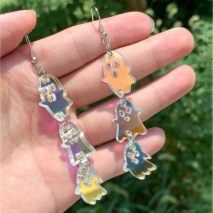 Wholesale  Colorful Skull Alien Splicing Long Acrylic Earrings Exaggerated Retro Earrings