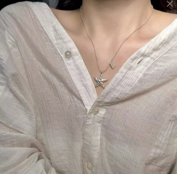 Wholesale Five pointed star pearl necklace, high-end necklace, light luxury, niche, layered sweater chain