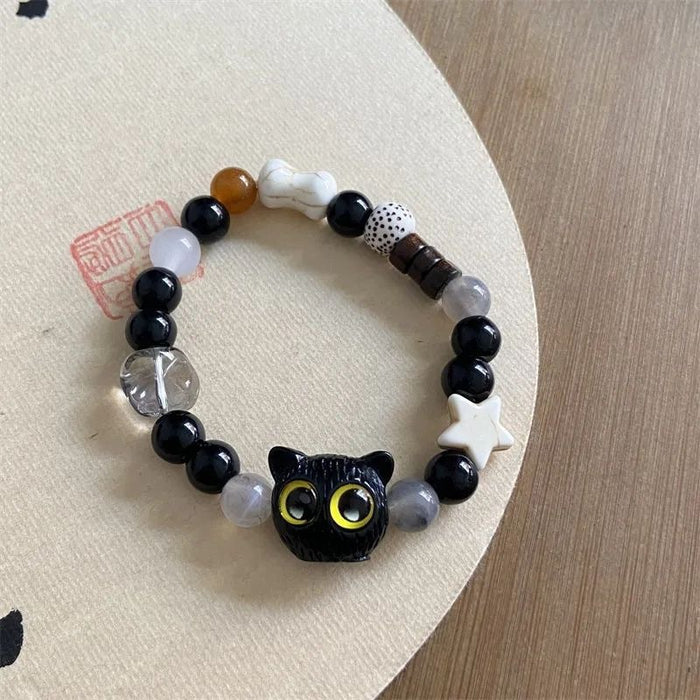 Wholesale Cat ceramic woven rope bracelet with niche design and colorful tassel bracelet accessories