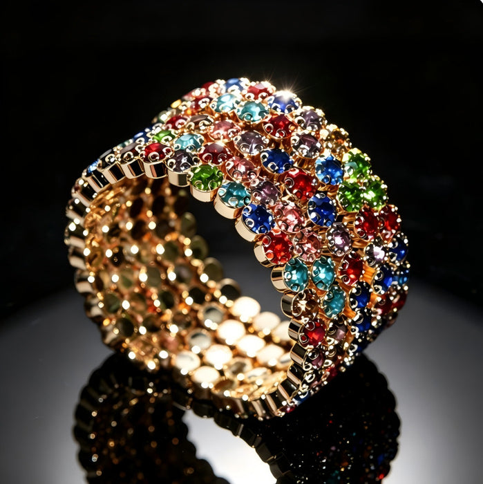 Wholesale Women S Rhinestone Wrap Bracelet Bohemian Style Double Row Silver Sparkling Geometric Cuff Jewelry Accessory