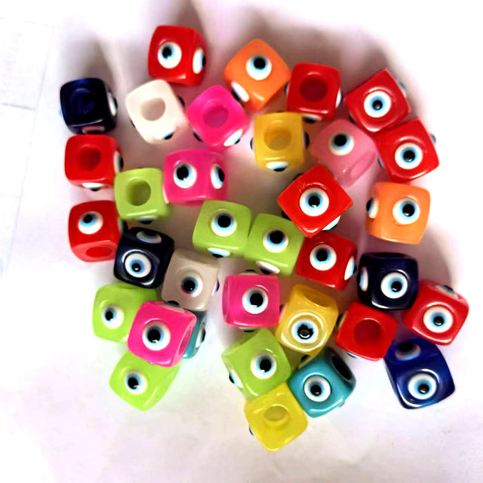 Wholesale Resin macroporous square bead jewelry accessories, loose beads, blue eye jewelry, devil's eye DIY