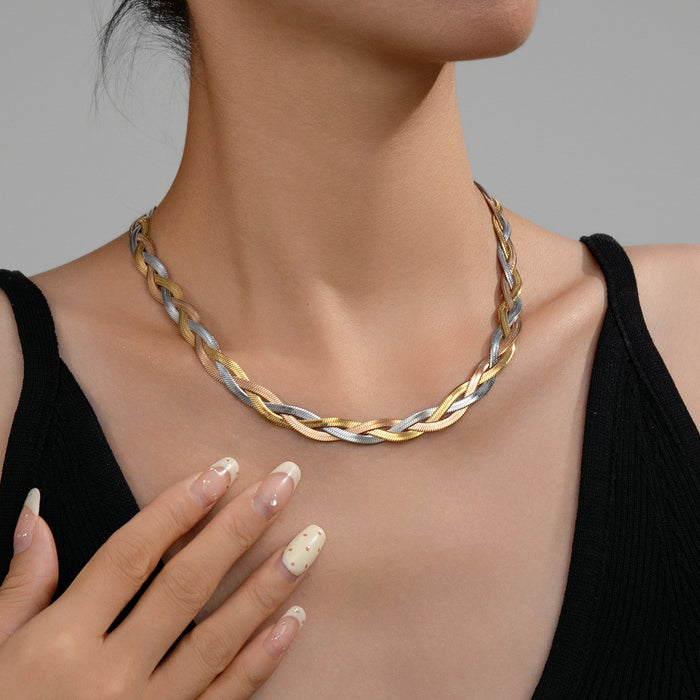 Wholesale 2pcs Stacked necklaces,  plain chain,  snake bone,  titanium steel chain